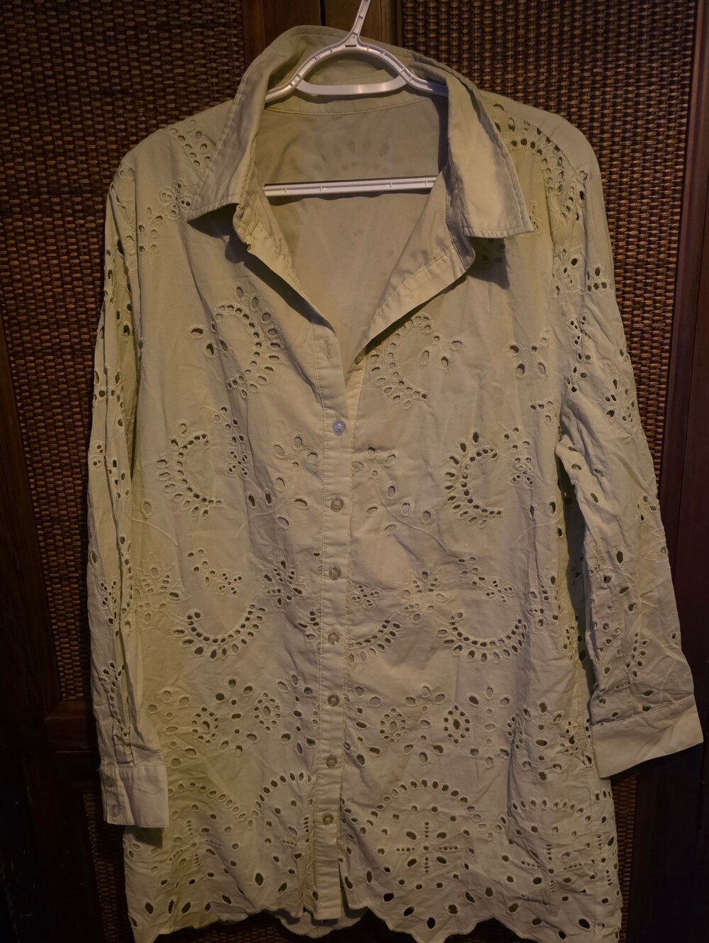 Eyelet Shirt Dress Sample Piece in Sage Light Green NWOT Large PTP 20.5 - Picture 2 of 2